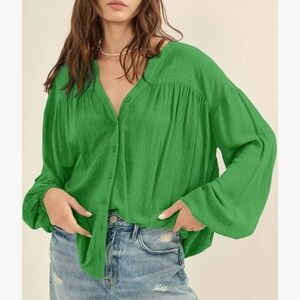 Green Button-Up Women's Top